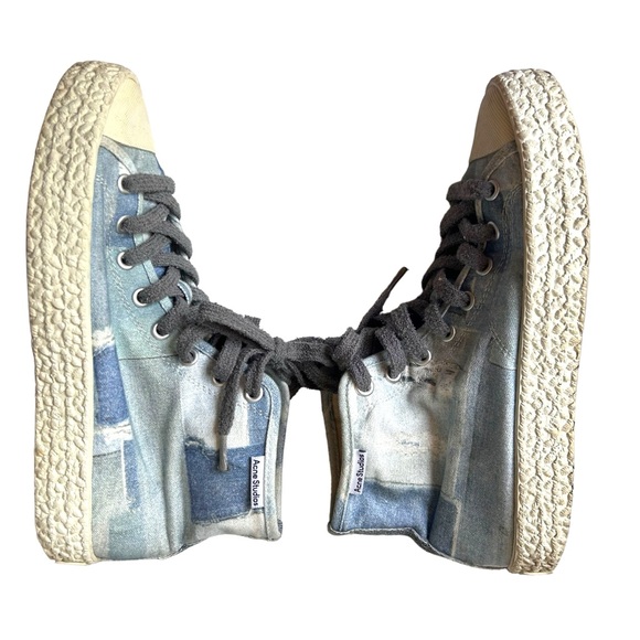 Acne Studios HIGH TOP SNEAKERS Patchwork Blue Pattern SZ41 EU= 9.5 US EUC - Picture 2 of 8